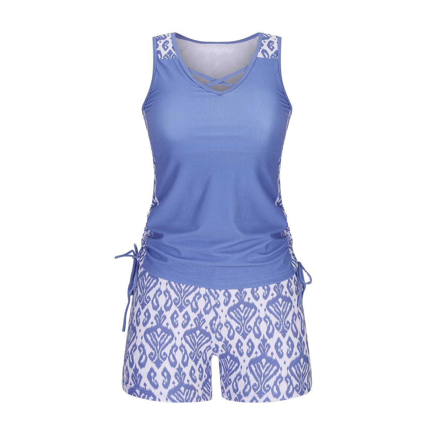 Women’s High-Waist Tummy Control Tankini Set with Built-In Bra – Boho-Inspired Two-Piece Swimwear with Boyshorts for a Flattering Fit