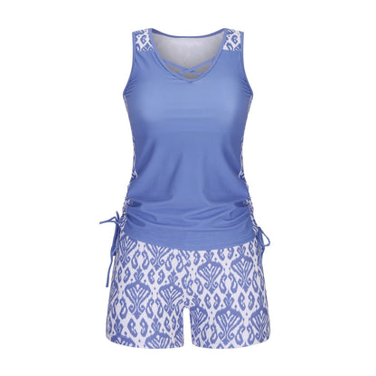 Women’s High-Waist Tummy Control Tankini Set with Built-In Bra – Boho-Inspired Two-Piece Swimwear with Boyshorts for a Flattering Fit