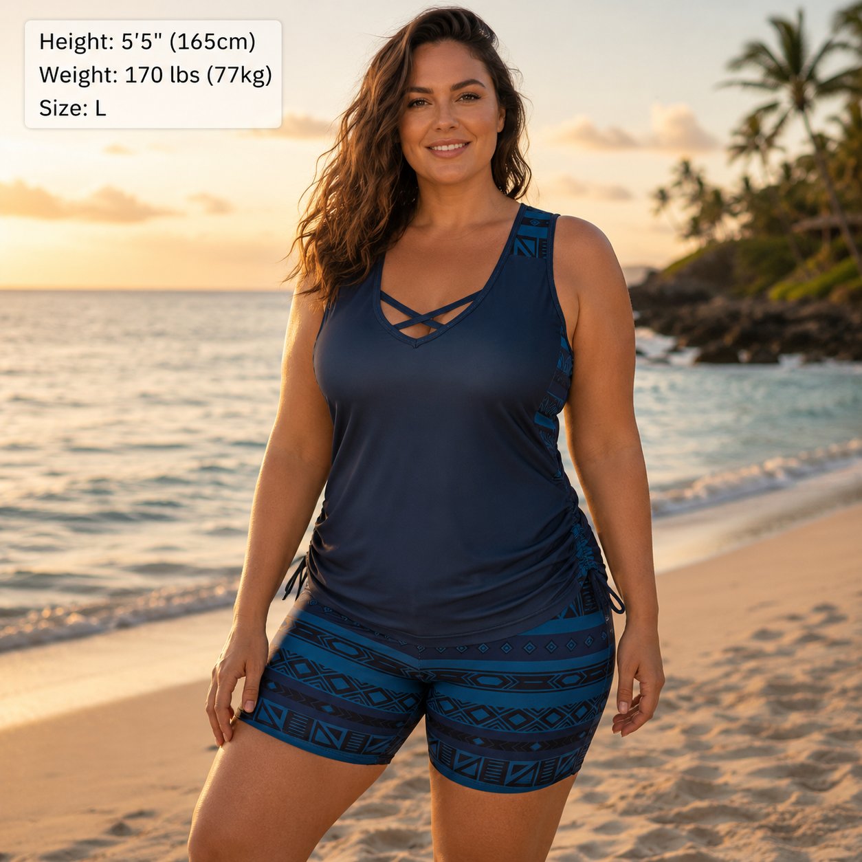 Women’s High-Waist Tummy Control Tankini Set with Built-In Bra – Boho-Inspired Two-Piece Swimwear with Boyshorts for a Flattering Fit