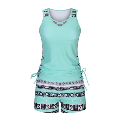 Women’s High-Waist Tummy Control Tankini Set with Built-In Bra – Boho-Inspired Two-Piece Swimwear with Boyshorts for a Flattering Fit